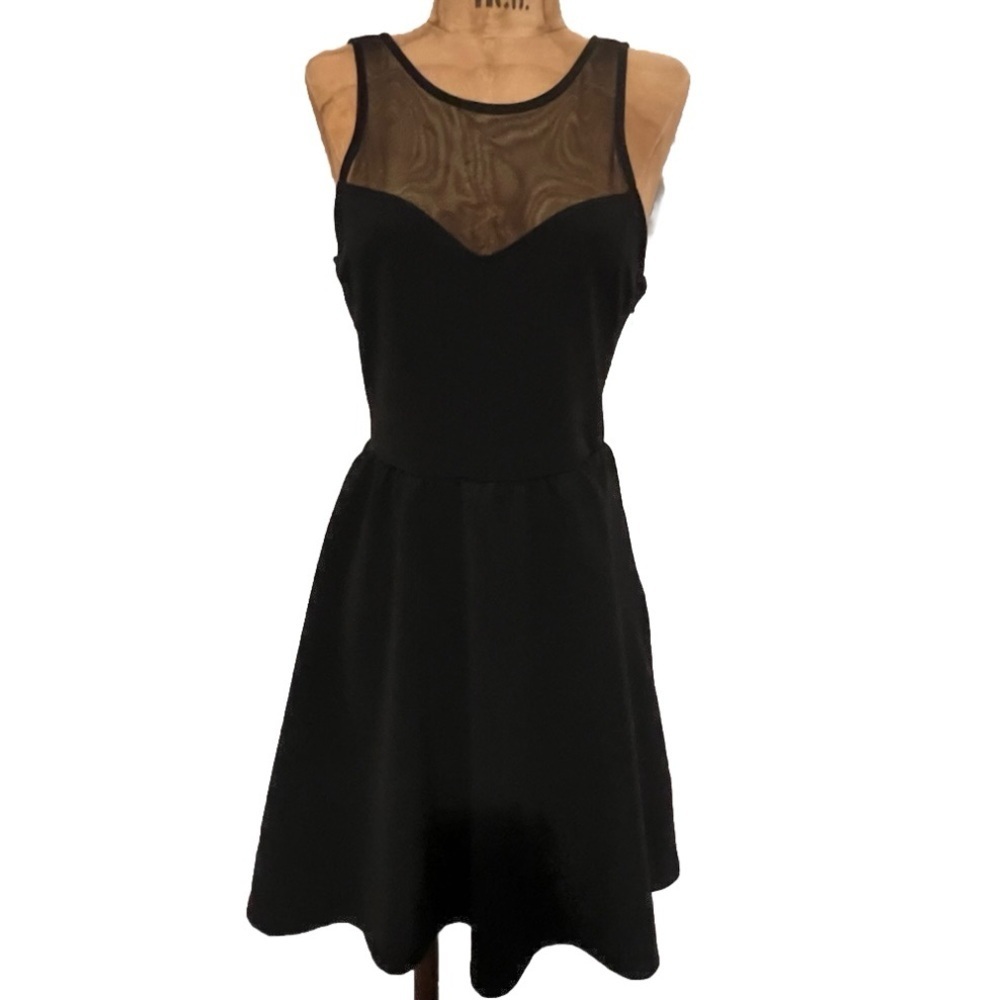 Lush Black Mesh Panel Cutout Back Mini Dress NWOT S